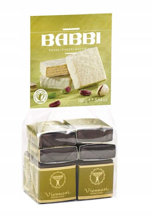 Viennesi Pistacchio 160 g Italské pistáciové oplatky v bílé čokoládě