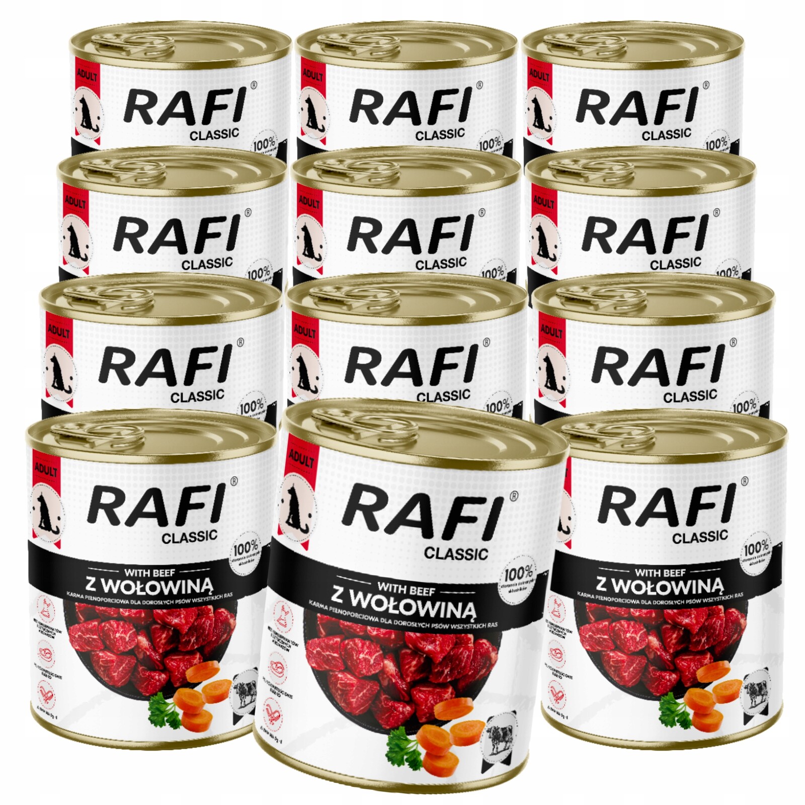 Dolina Noteci Rafi Classic Vlhké Krmivo Plechovky S Hovězím Masem Pro Psa 12x800G