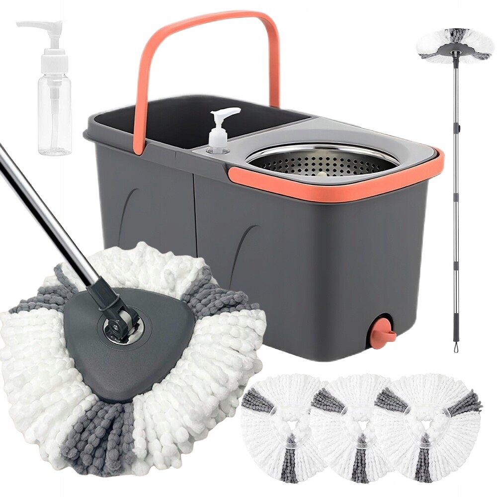 Rotační Mop Sada Mop S Kbelíkem, Skládací, Výškově Nastavitelný, Šedý Mop