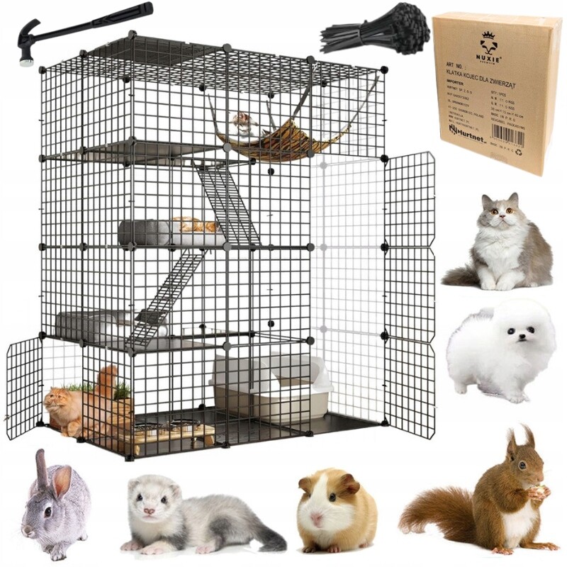 Klec Pro Kočky Velká 4-PATROVÁ Patra Pro Koťata S Houpací Sítí Fretky Prasátka