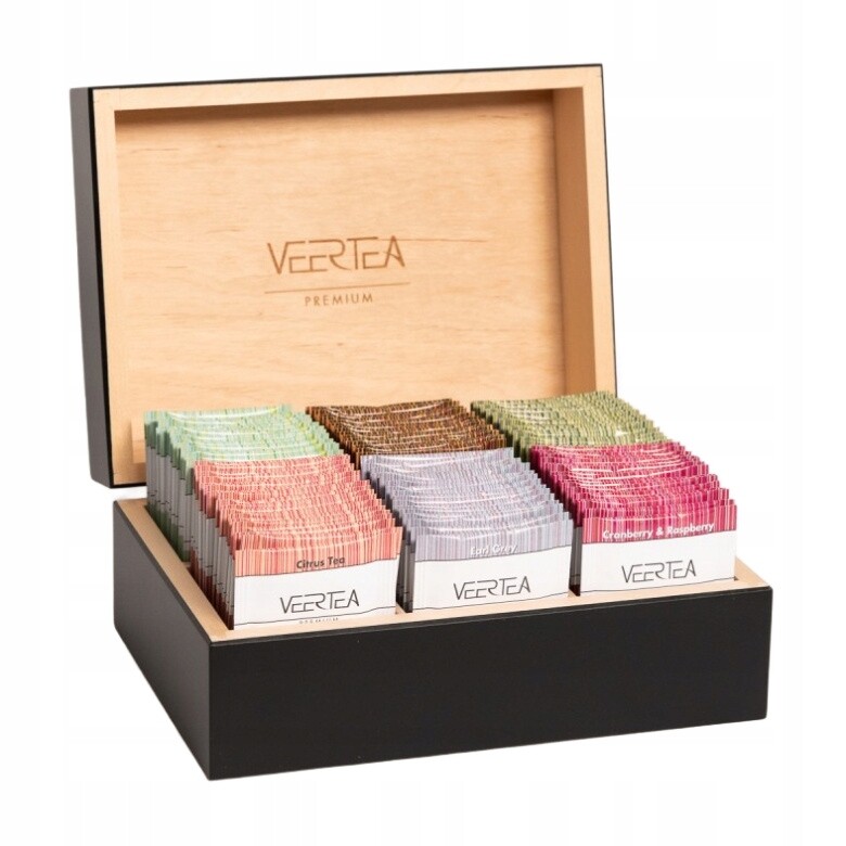 Dřevěná krabička na čaje Veertea 96 obálek černá