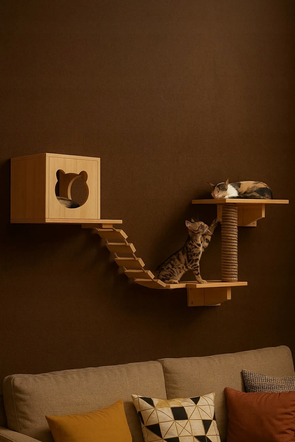 Drapak Pro Kočky Na Stěnu Pelíšek Dráha 4 Prvky Nástěnná Houpací Síť Dřevo Ráj