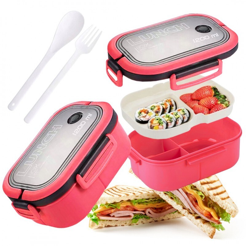 Snídaňová krabička Lunch Box s příborem 21 x 14,5 x 8 cm fuchsiová PJM44F