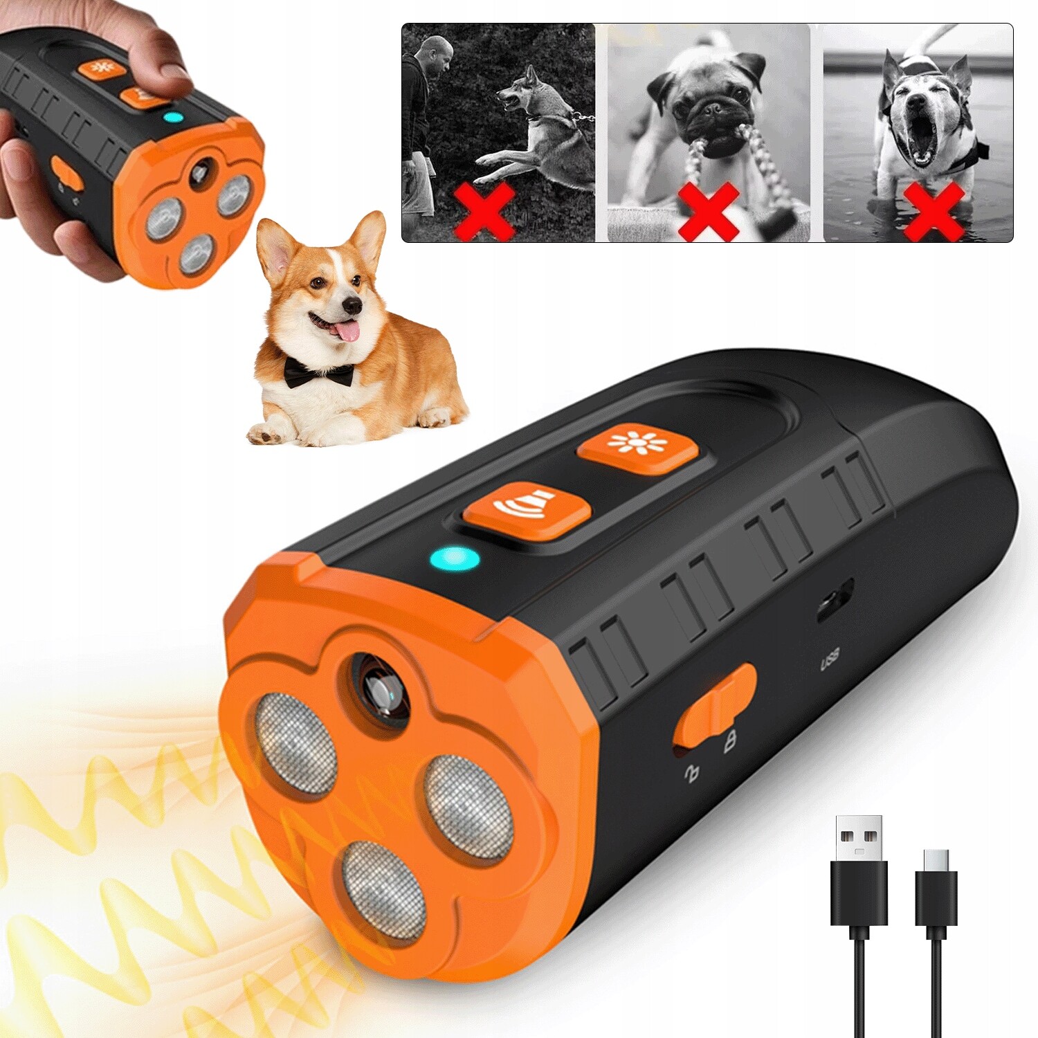 Ultrazvukový Odpuzovač Psů, Svítilna 3V1, Pohodlná A Multifunkční