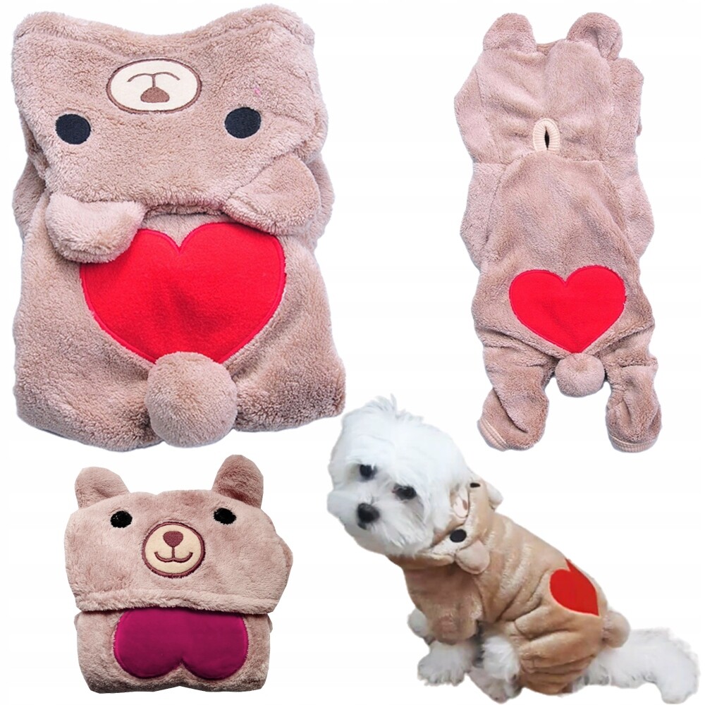 Oblečení Pro Psa Kočku Medvídek Teplé Zimní Plyš Zimní Kombinéza Hnědá S