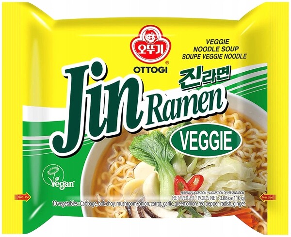 7x Těstovinová polévka Jin Ramen Veggie, lehce pikantní, 110 g Ottogi