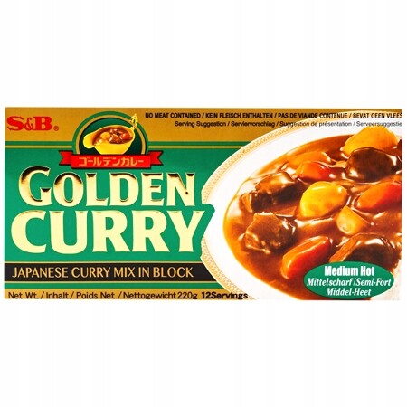 3x Golden Curry Medium Hot (středně ostré) 220 g – S&b – pokrm za 30 minut