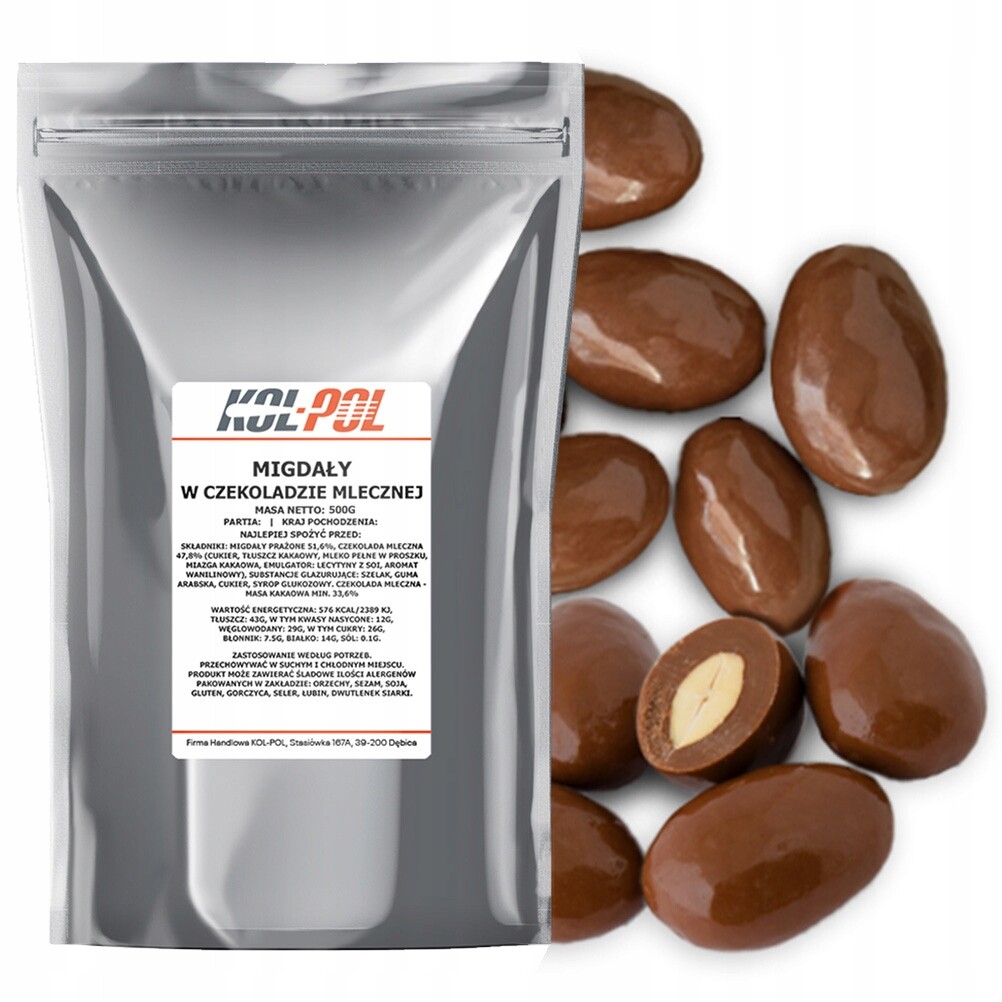 Mandle v mléčné čokoládě 500 g Pražené mandle vysoké kvality Kol-Pol