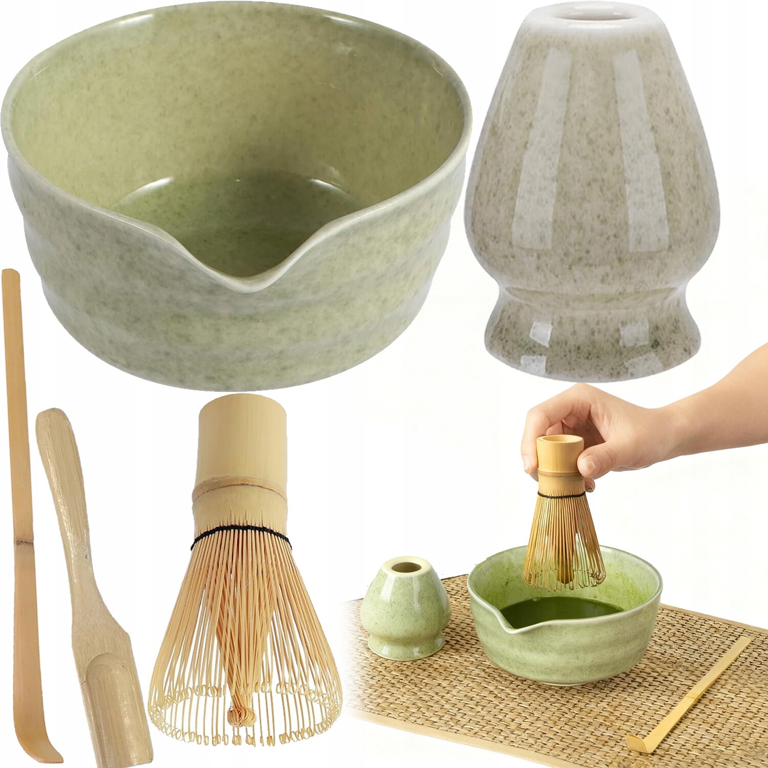 Sada pro Matchy 5v1 keramická Šálek metla čajová lžička Matcha
