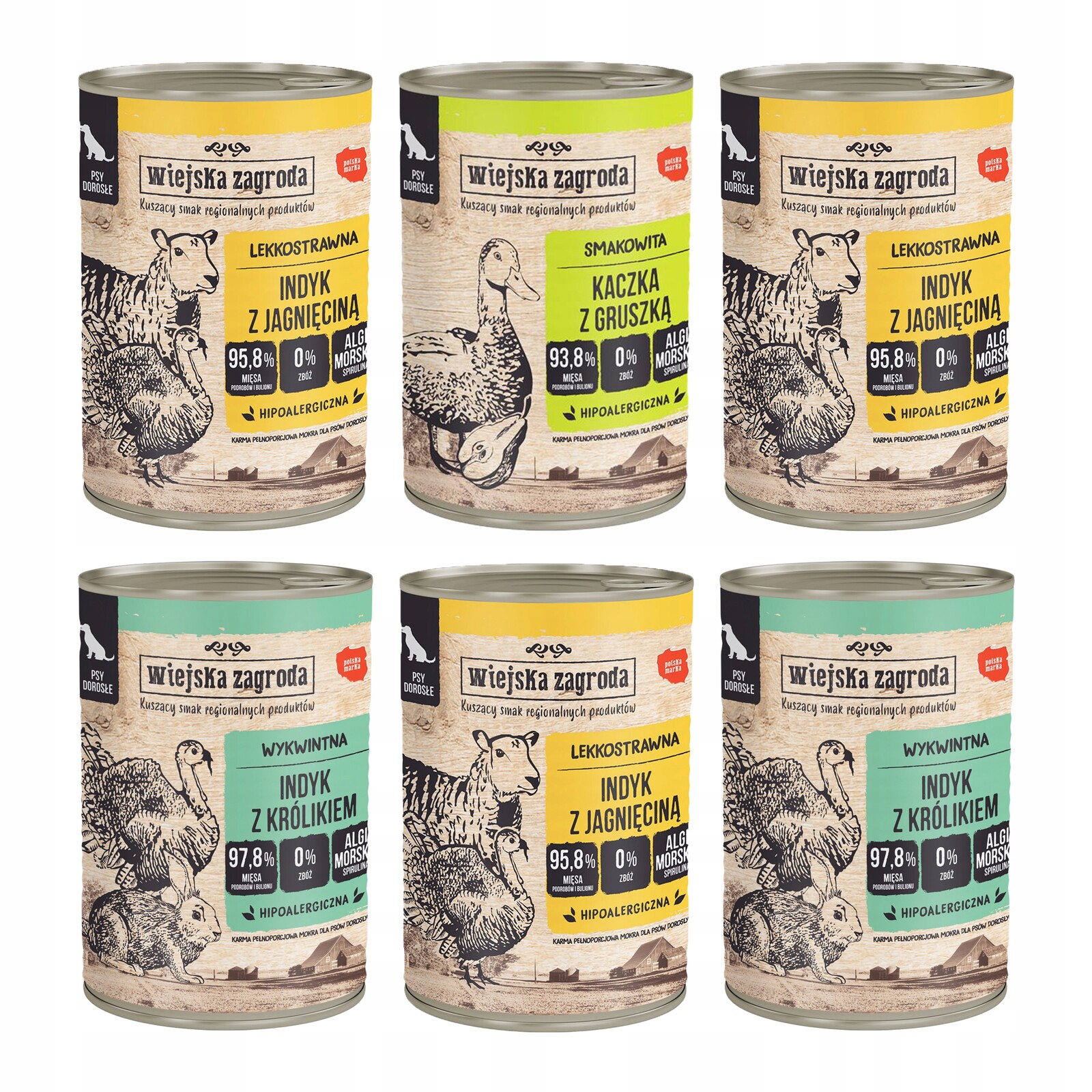 Krmivo pro psa Wiejska Zagroda Sada 6 x 400 g MIX Chutí