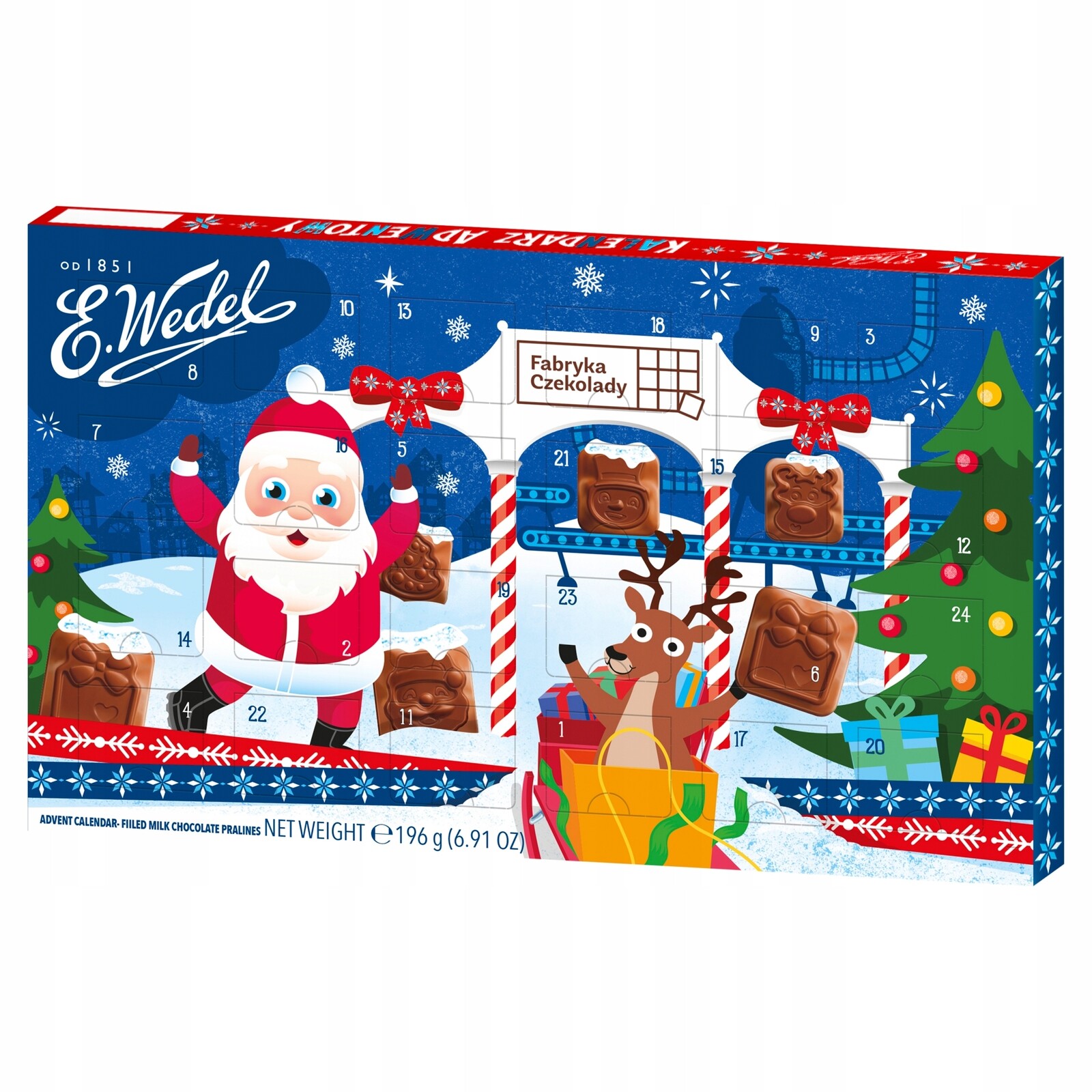 E.Wedel Adventní kalendář Pralinky z mléčné čokolády plněné 196 g