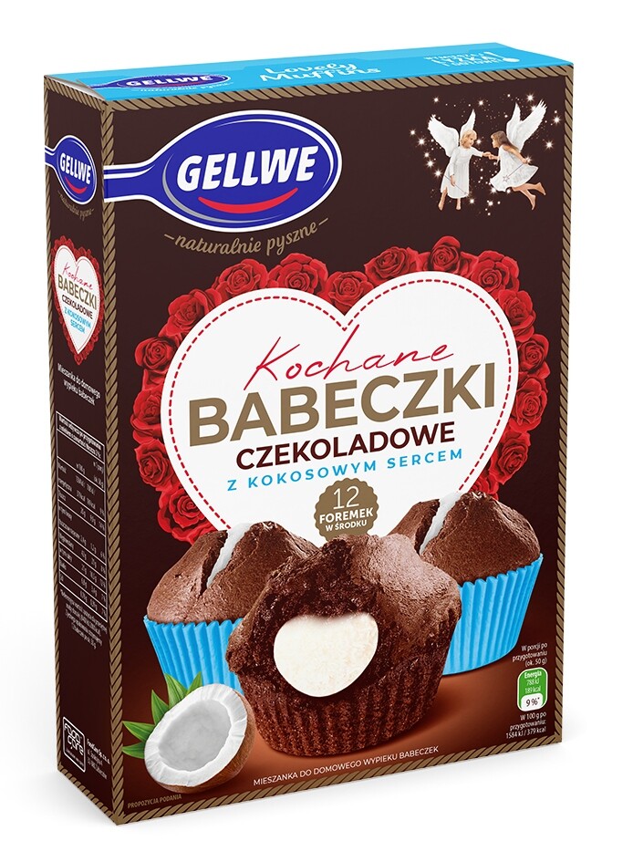 Gellwe Milované čokoládové muffiny s kokosovým srdcem 311 g