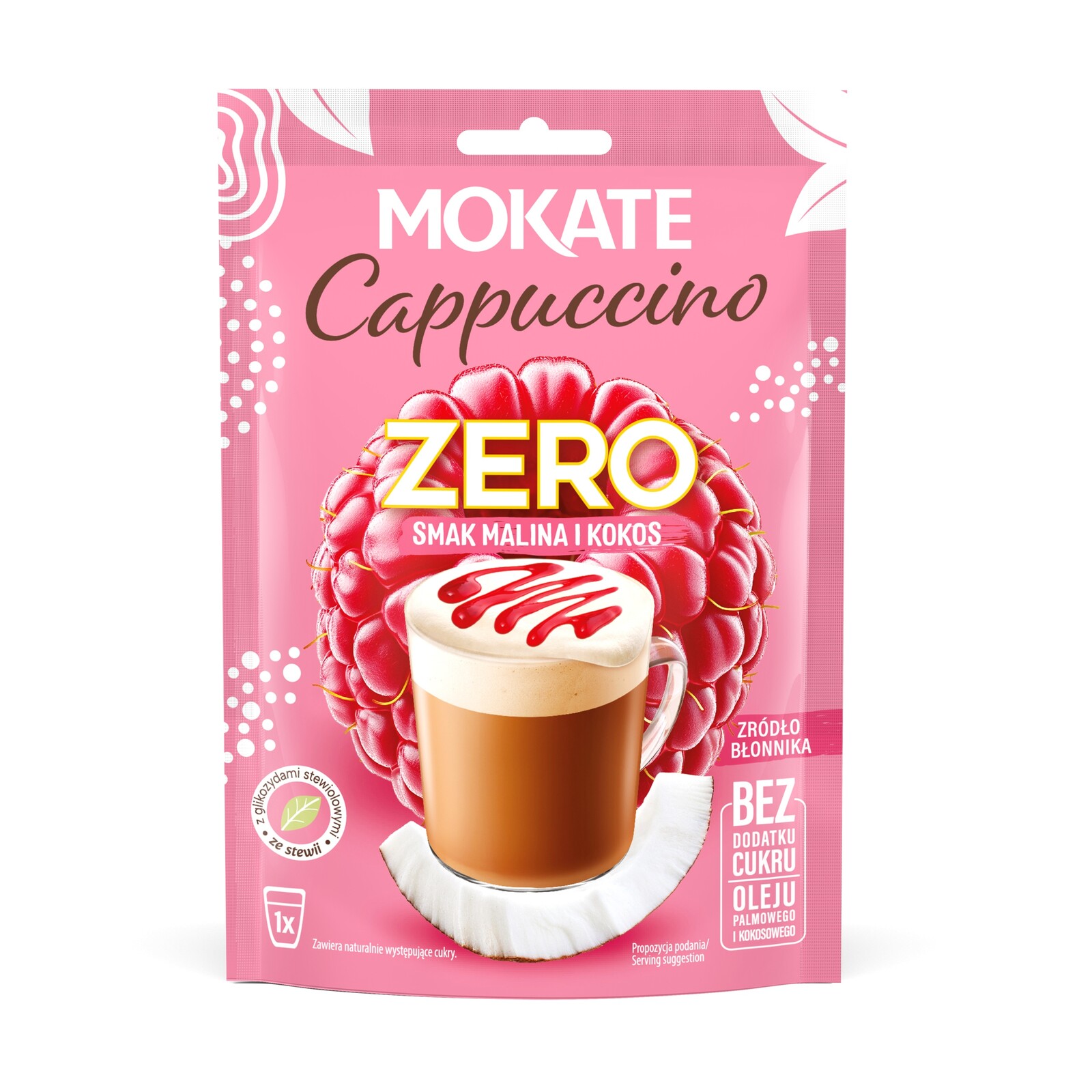 13X Kávový nápoj Káva Cappuccino Mokate Malina a Kokos 20 g Nulového Cukru