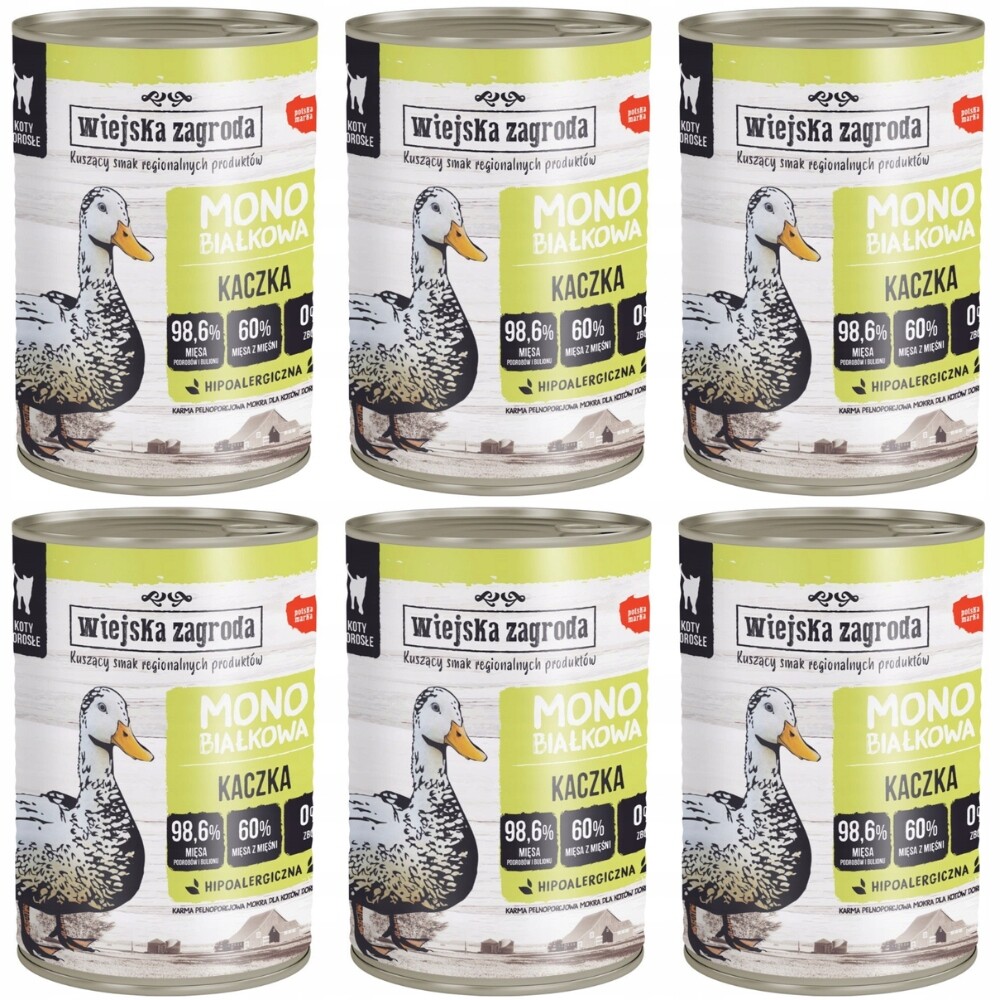 Mokré krmivo pro kočky Wiejska Zagroda Monoproteinová kachna 6 x 400 g