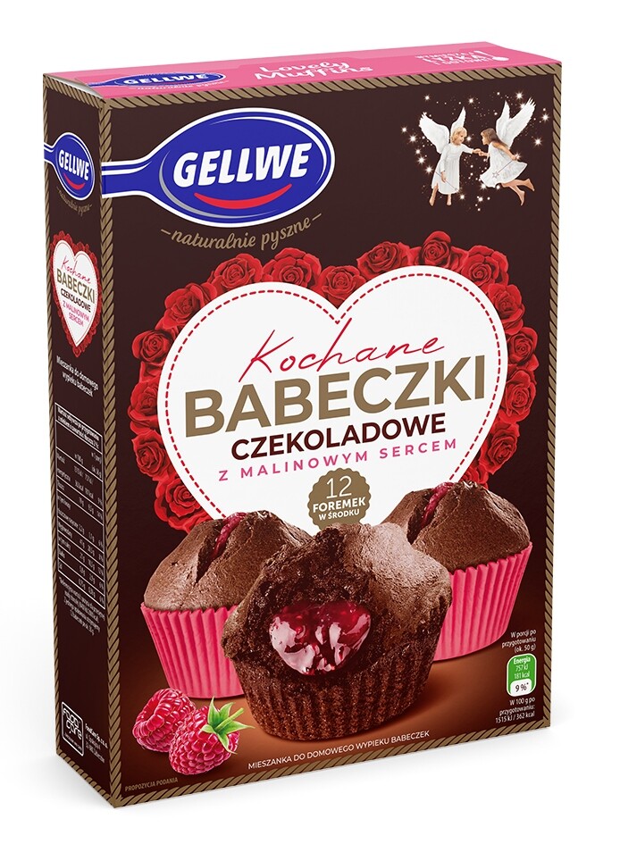 Gellwe Milované čokoládové muffiny s malinovým srdcem 311 g