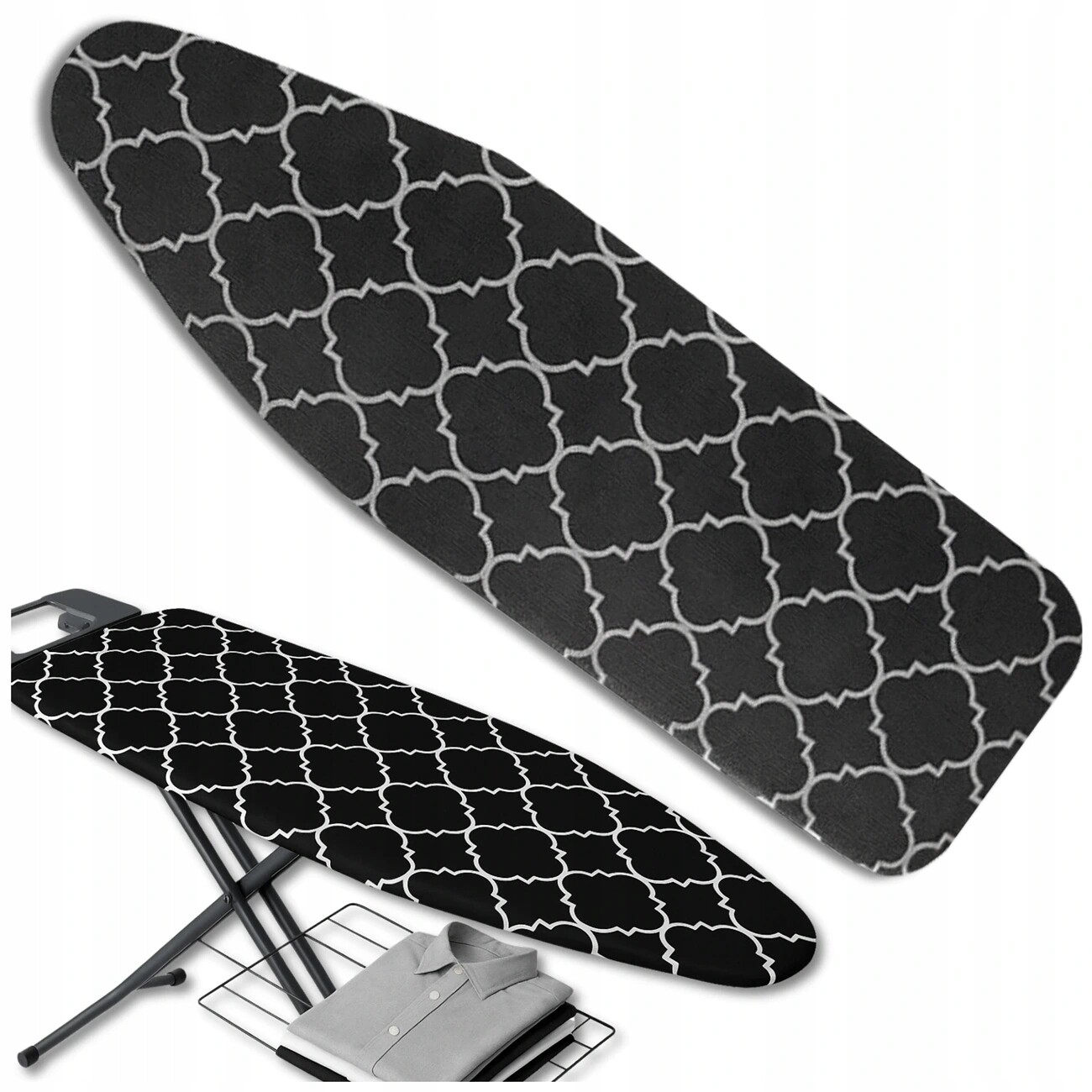 Silný černý potah na žehlicí prkno se vzory 120x38 cm