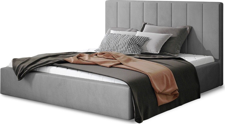 Šedá čalouněná dvoulůžková postel s úložným prostorem s roštem 200x200 cm Audrey – ELTAP