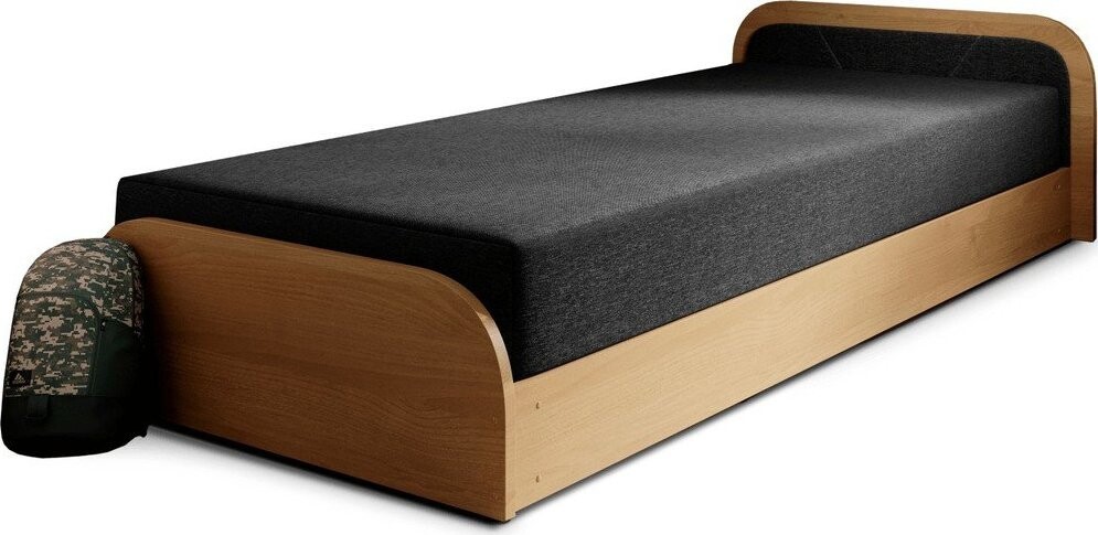 Okrově žlutá/tmavě šedá čalouněná/z dřevotřísky jednolůžková postel s úložným prostorem s matrací 80x190 cm Parys – ELTAP