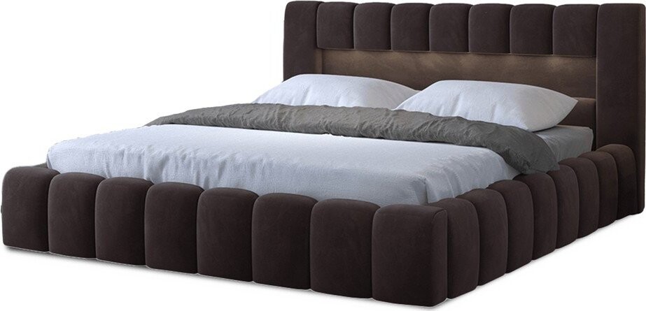 Tmavě hnědá čalouněná dvoulůžková postel s úložným prostorem s roštem 140x200 cm Lamica – ELTAP