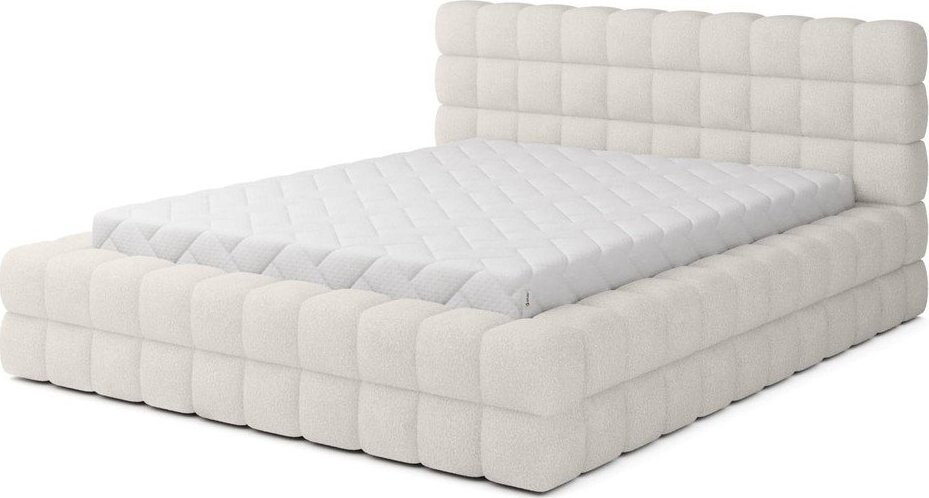 Bílá čalouněná dvoulůžková postel s úložným prostorem s roštem 140x200 cm Dizzle – ELTAP