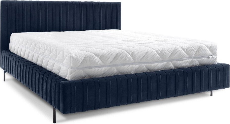 Tmavě modrá čalouněná dvoulůžková postel s úložným prostorem s roštem 180x200 cm Plissa – ELTAP