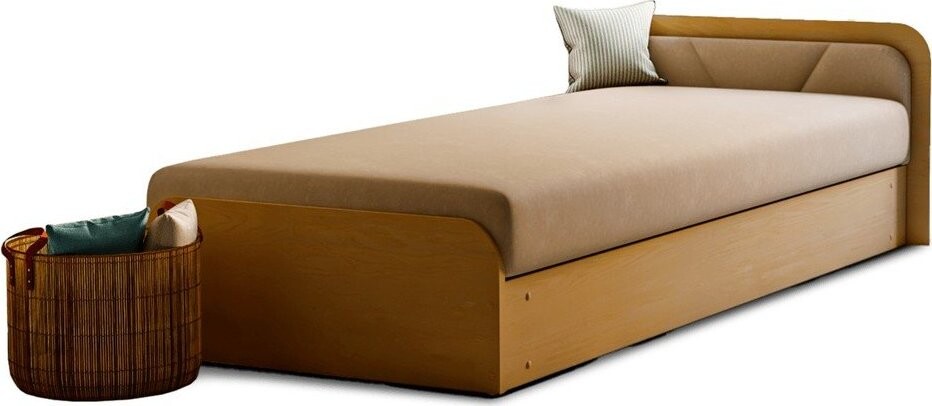 Okrově žlutá/béžová čalouněná/z dřevotřísky jednolůžková postel s úložným prostorem s matrací 80x190 cm Parys – ELTAP