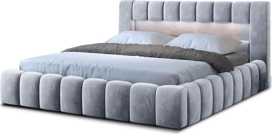 Světle šedá čalouněná dvoulůžková postel s úložným prostorem s roštem 180x200 cm Lamica – ELTAP