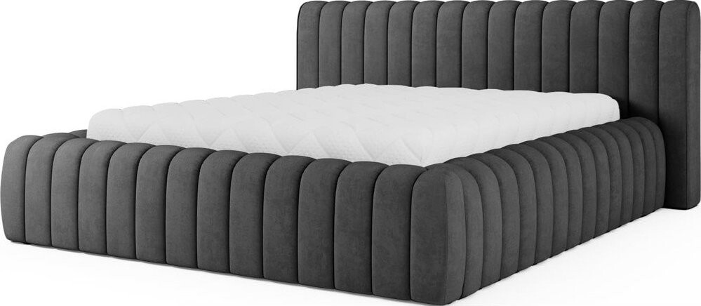 Tmavě šedá čalouněná dvoulůžková postel s úložným prostorem s roštem 180x200 cm Carilla – ELTAP