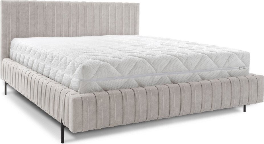 Béžová čalouněná dvoulůžková postel s úložným prostorem s roštem 140x200 cm Plissa – ELTAP