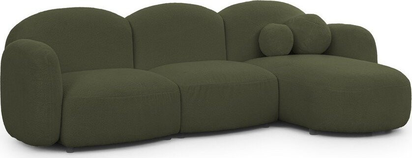 Zelená rohová pohovka z textilie bouclé (pravý roh/s lenoškou) Orbit – Ropez