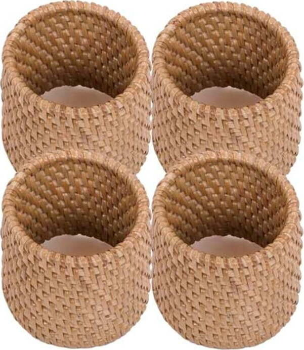 Sada 4 přírodních ratanových kroužků na ubrousky Tiseco Home Studio