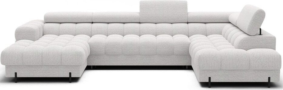 Krémová rozkládací rohová pohovka z textilie bouclé (pravý roh/do