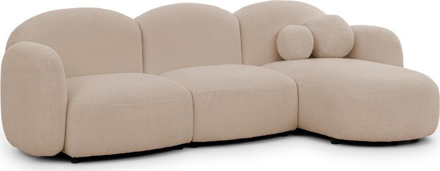 Světle hnědá rohová pohovka z textilie bouclé (pravý roh/s lenoškou) Orbit – Ropez