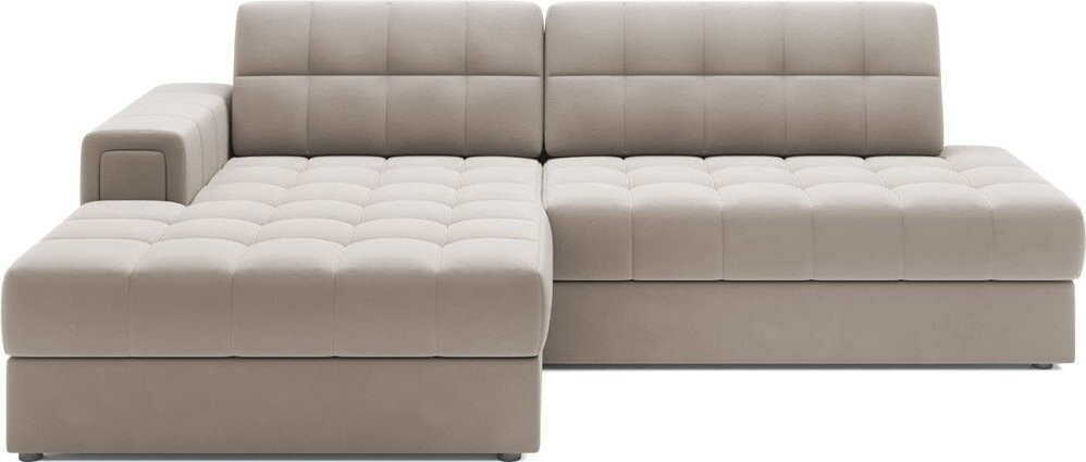 Béžová sametová rozkládací rohová pohovka (levý roh/s lenoškou) Blezalt – ELTAP