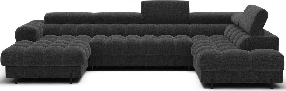 Tmavě šedá rozkládací rohová pohovka z textilie bouclé (pravý roh/do