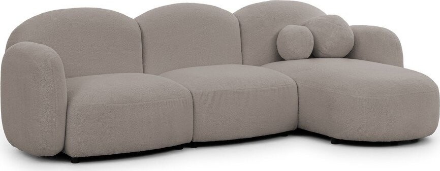 Šedá rohová pohovka z textilie bouclé (pravý roh/s lenoškou) Orbit – Ropez