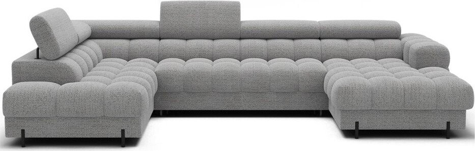 Šedá rozkládací rohová pohovka z textilie bouclé (levý roh/do