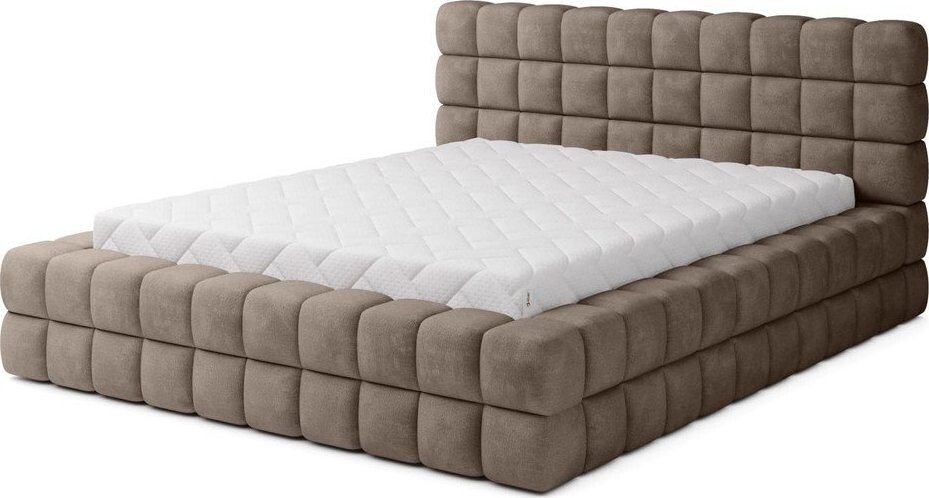 Světle hnědá čalouněná dvoulůžková postel s úložným prostorem s roštem 160x200 cm Dizzle – ELTAP