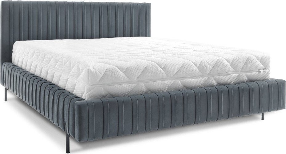 Modrá čalouněná dvoulůžková postel s úložným prostorem s roštem 180x200 cm Plissa – ELTAP