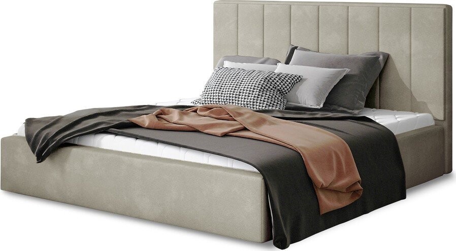 Béžová čalouněná dvoulůžková postel s úložným prostorem s roštem 180x200 cm Audrey – ELTAP
