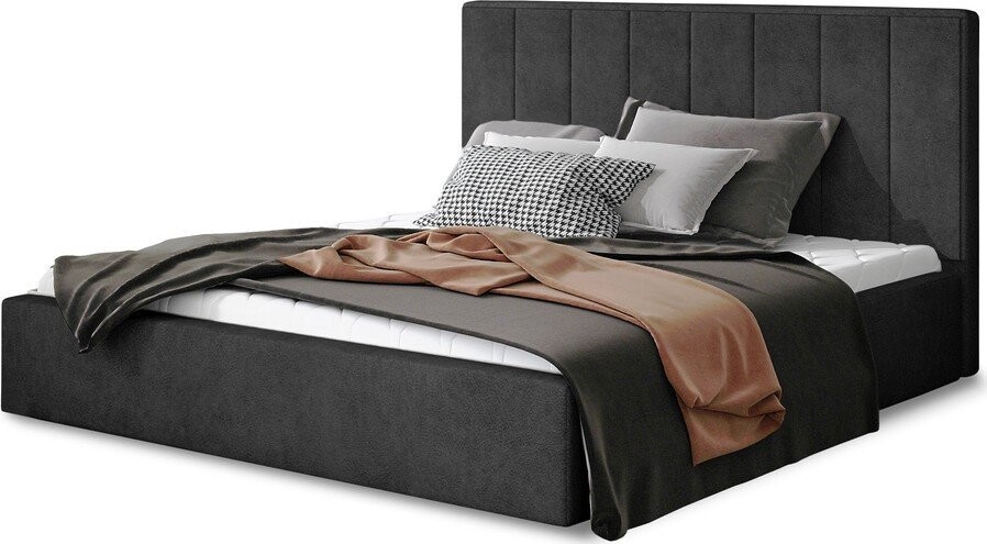 Tmavě šedá čalouněná dvoulůžková postel s úložným prostorem s roštem 160x200 cm Audrey – ELTAP