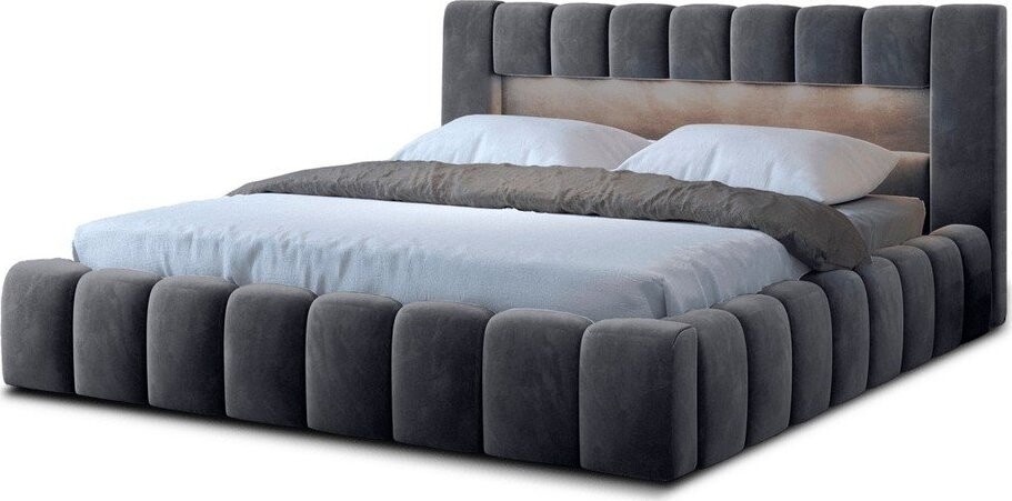 Šedá čalouněná dvoulůžková postel s úložným prostorem s roštem 180x200 cm Lamica – ELTAP
