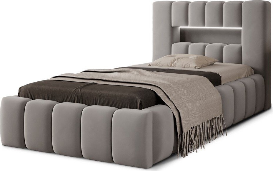 Šedá čalouněná jednolůžková postel s úložným prostorem s roštem 90x200 cm Lamica – ELTAP