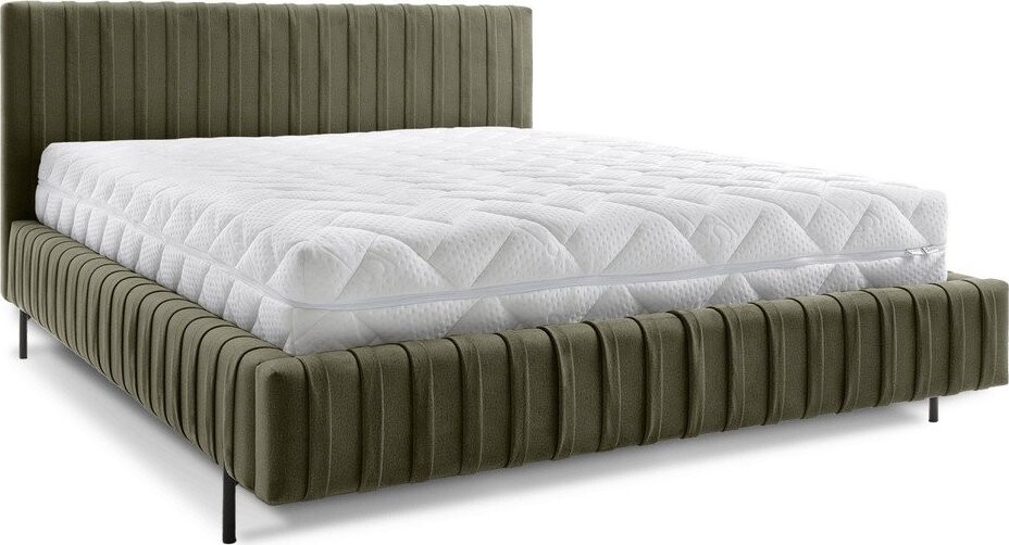 Zelená čalouněná dvoulůžková postel s úložným prostorem s roštem 160x200 cm Plissa – ELTAP