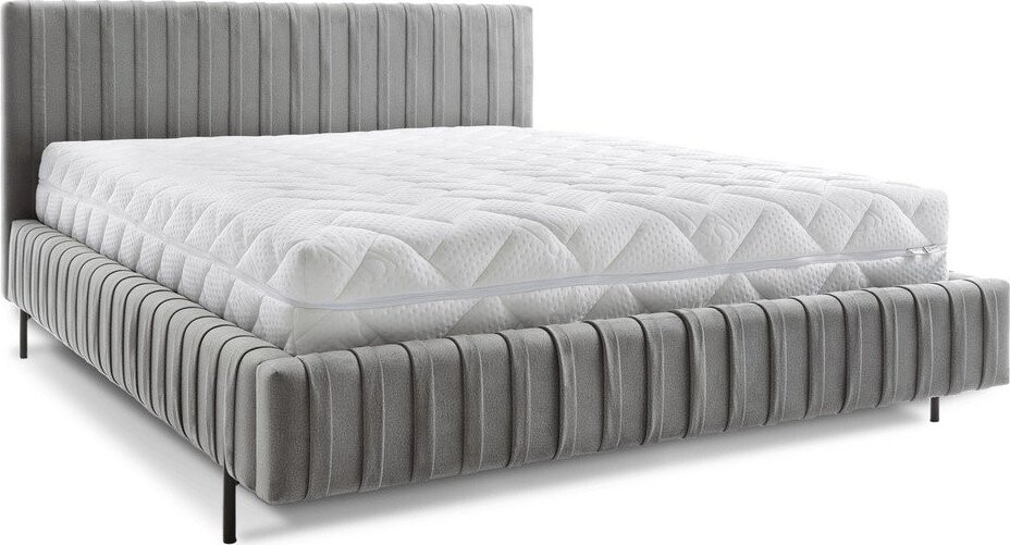 Šedá čalouněná dvoulůžková postel s úložným prostorem s roštem 160x200 cm Plissa – ELTAP