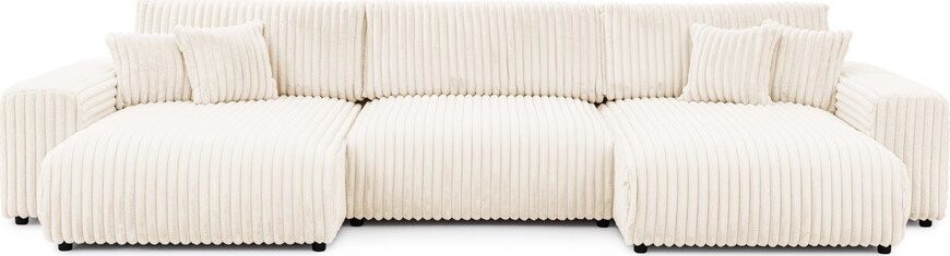 Krémová manšestrová rozkládací/s úložným prostorem rohová pohovka (do 