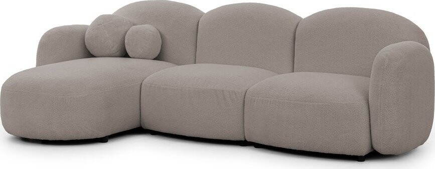 Šedá rohová pohovka z textilie bouclé (levý roh/s lenoškou) Orbit – Ropez