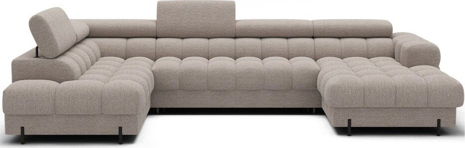 Béžová rozkládací rohová pohovka z textilie bouclé (levý roh/do 