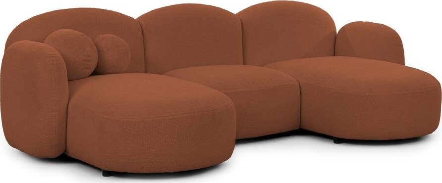 Rohová pohovka z textilie bouclé v terakotové barvě (do 