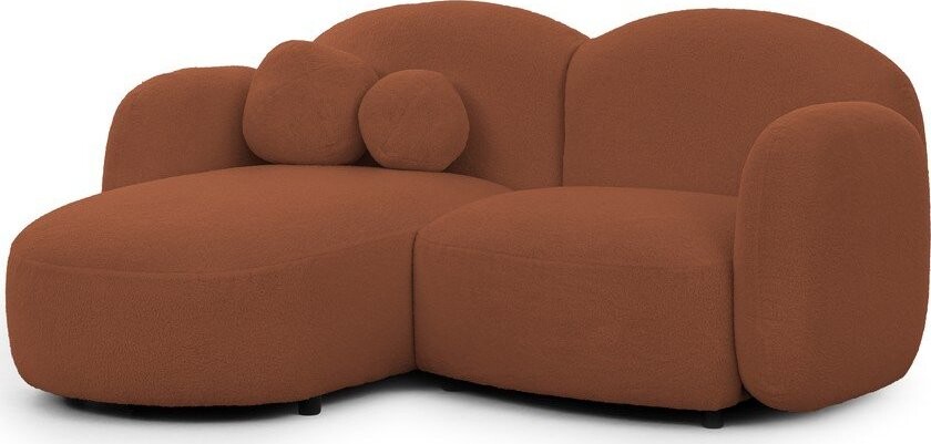 Rohová pohovka z textilie bouclé v terakotové barvě (levý roh/s lenoškou) Orbit – Ropez